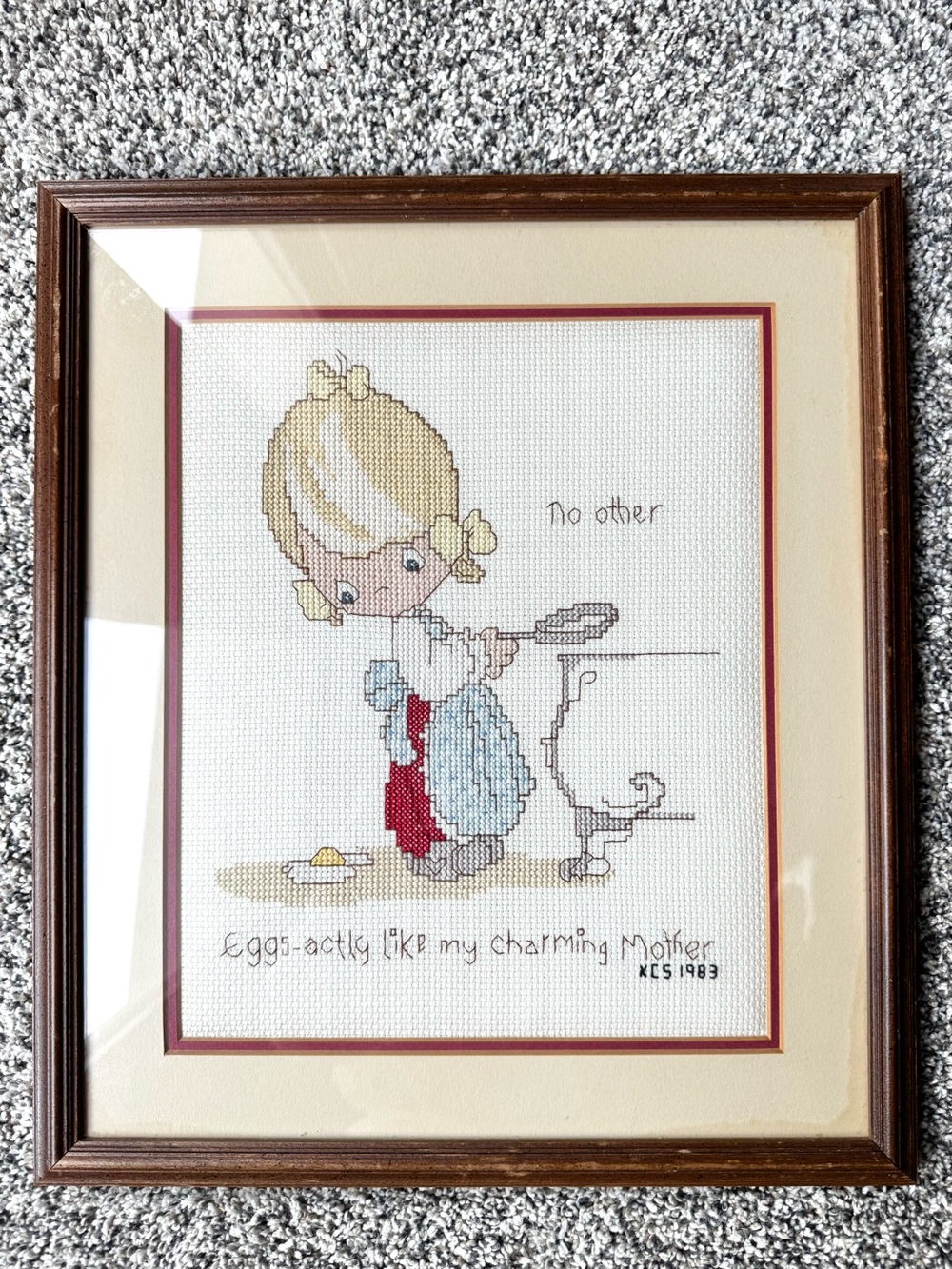 Charming Blonde Girl Cross-Stitch Wall Art - Cream, Blue, Red